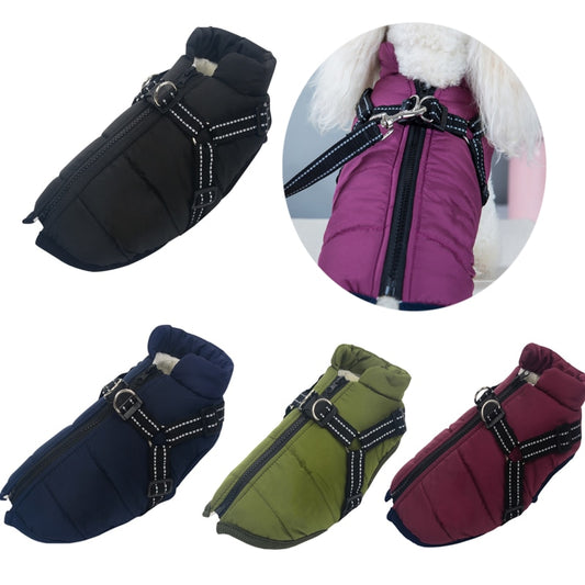 Winter Coat With Adjustable Harness And Zipper Closure For Cat And Dog.