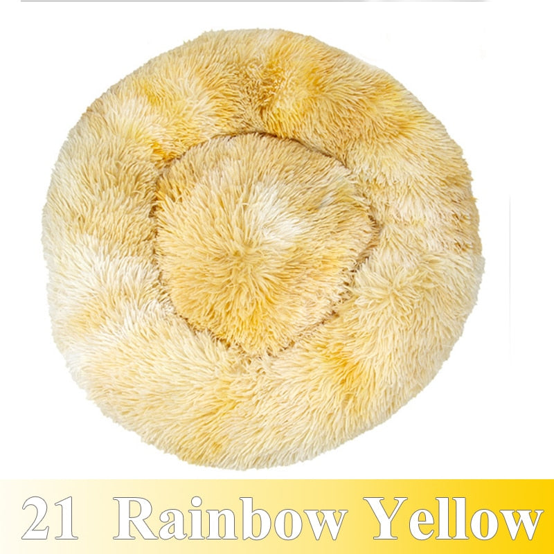 Round Plush Calming Pet Bed For Cat And Dog.