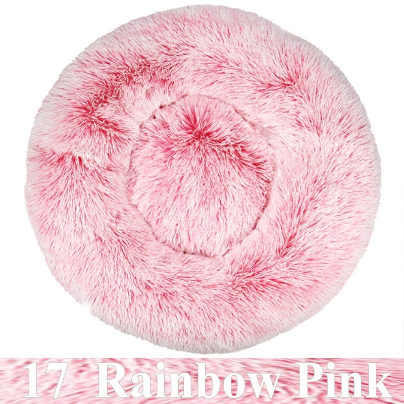 Round Plush Calming Pet Bed For Cat And Dog.