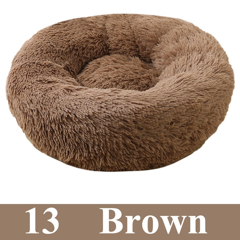 Round Plush Calming Pet Bed For Cat And Dog.