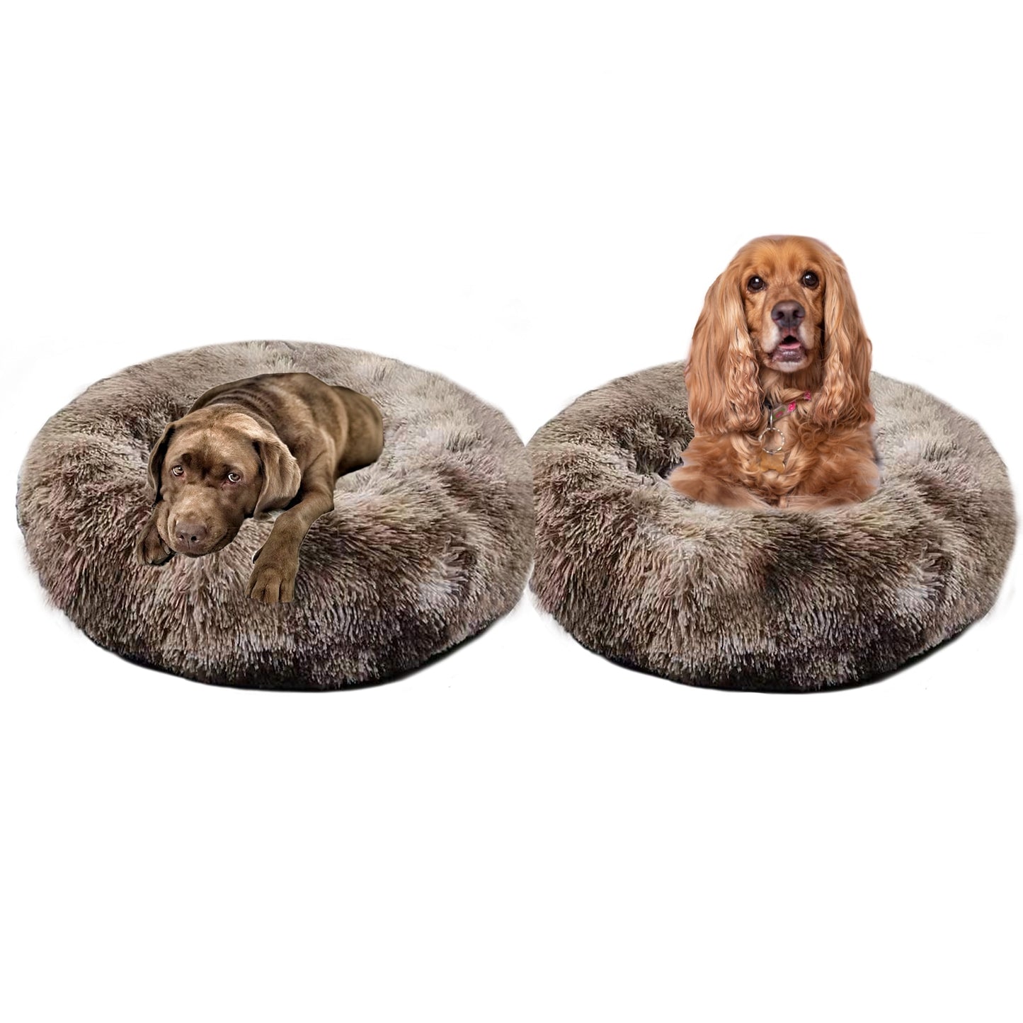 Round Plush Calming Pet Bed For Cat And Dog.