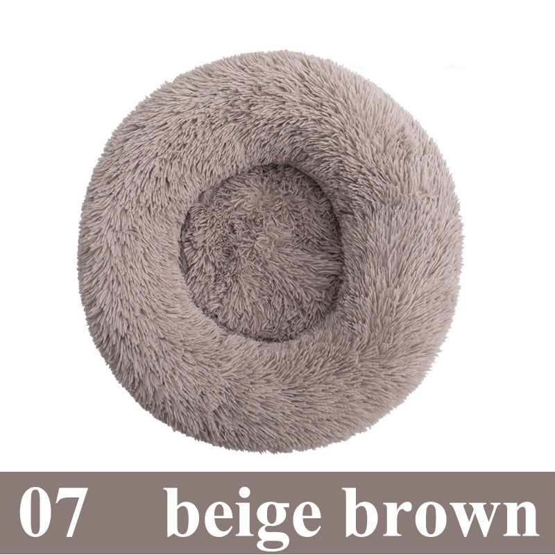 Round Plush Calming Pet Bed For Cat And Dog.