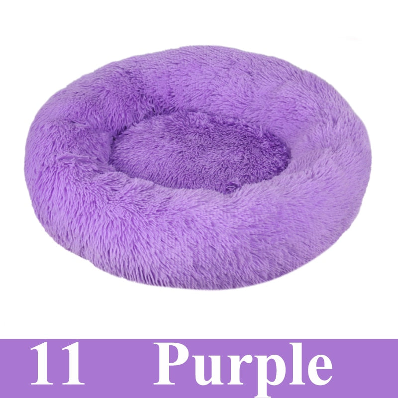 Round Plush Calming Pet Bed For Cat And Dog.