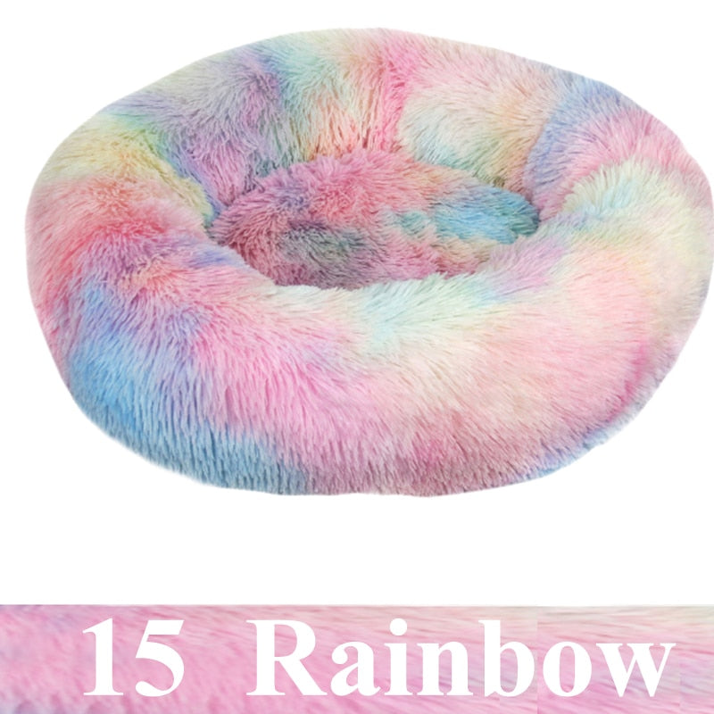 Round Plush Calming Pet Bed For Cat And Dog.