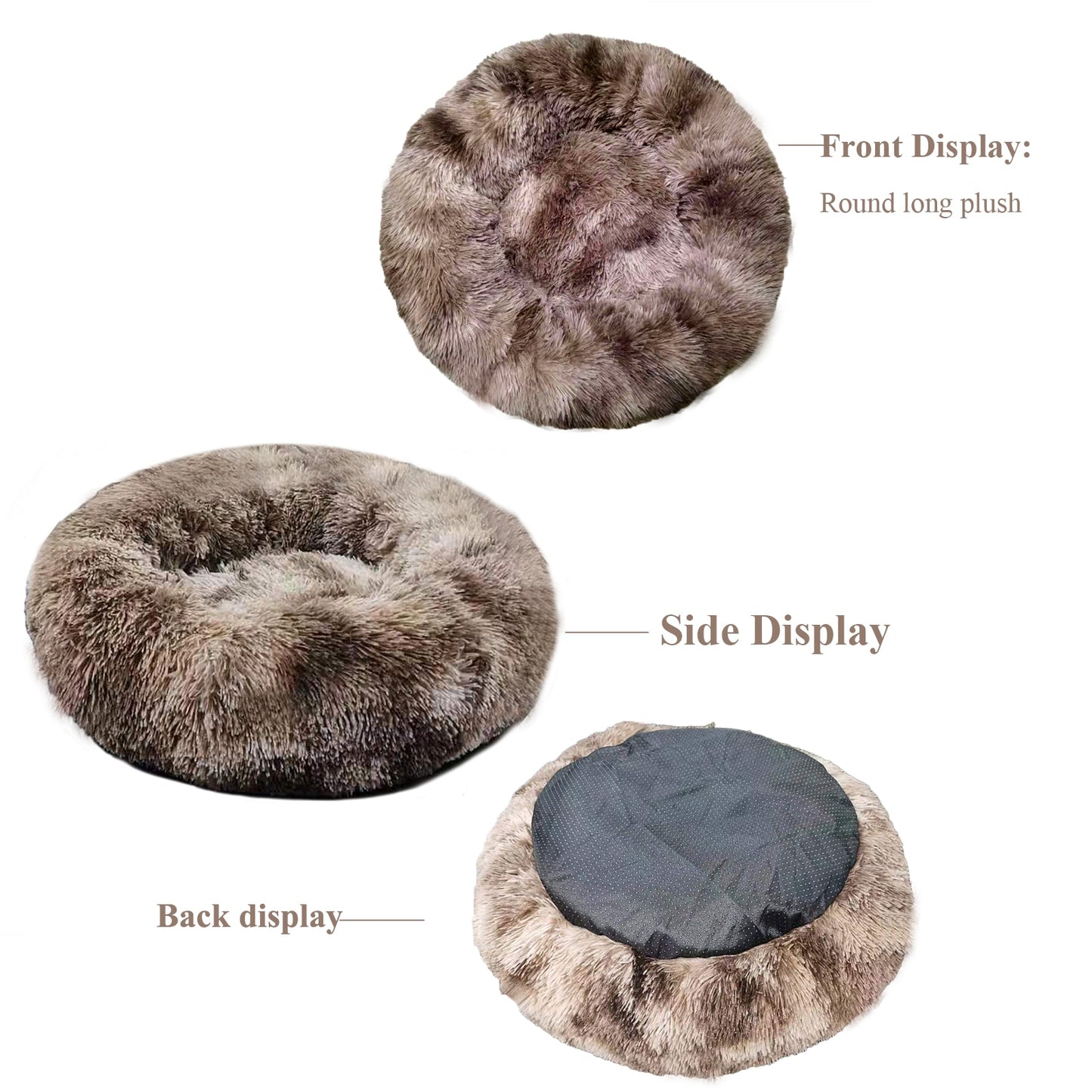 Round Plush Calming Pet Bed For Cat And Dog.