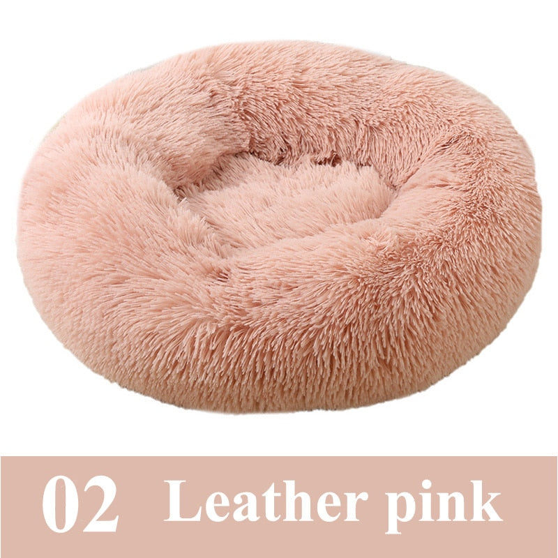 Round Plush Calming Pet Bed For Cat And Dog.