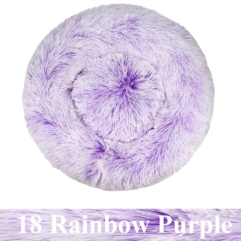 Round Plush Calming Pet Bed For Cat Or Dog.