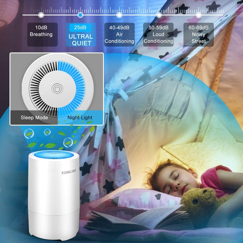 Portable  Air Purifier For Home With True HEPA Filter And Night Light