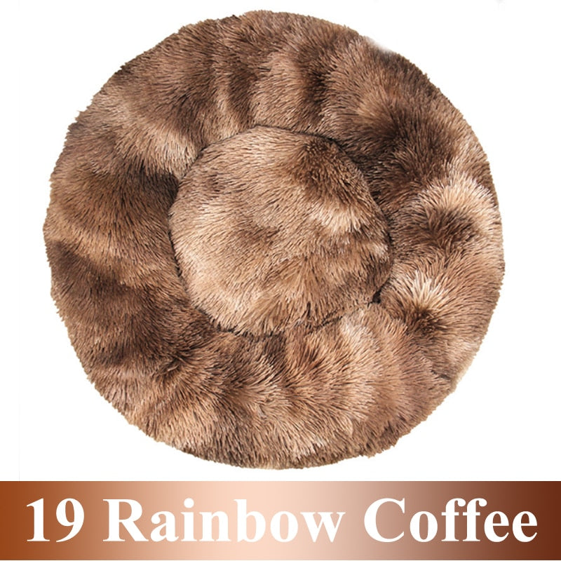 Round Plush Calming Pet Bed For Cat Or Dog.