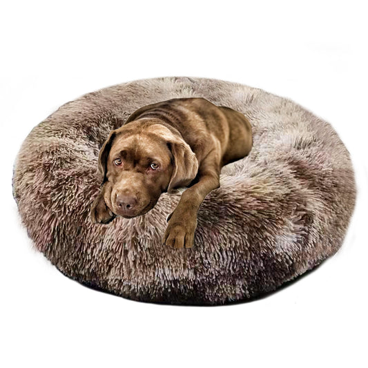 Round Plush Calming Pet Bed For Cat And Dog.