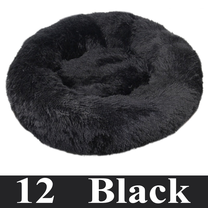 Round Plush Calming Pet Bed For Cat And Dog.