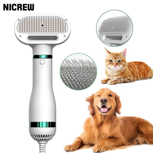 Portable 2-In-1 Pet Grooming Hair Dryer With Comb And Brush.