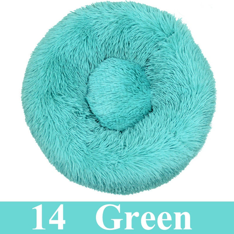 Round Plush Calming Pet Bed For Cat And Dog.