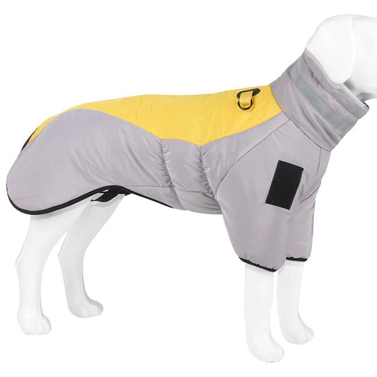 Warm Winter Jacket For Large Dog With Reflective Strips For Safer Night Travel.